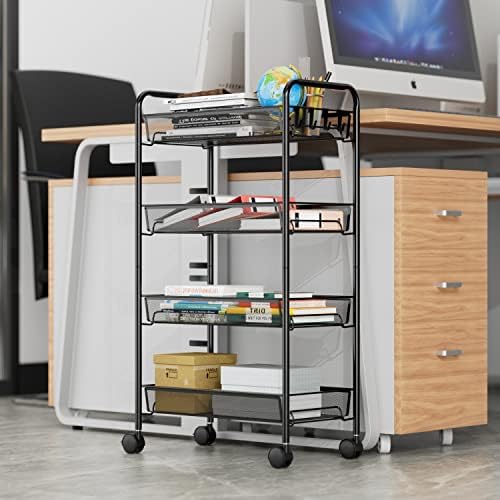 4-Tier Mesh Rolling Cart - 35 BLS/Tier Full Metal Cart with Wheel & 4 Hooks - Image 2