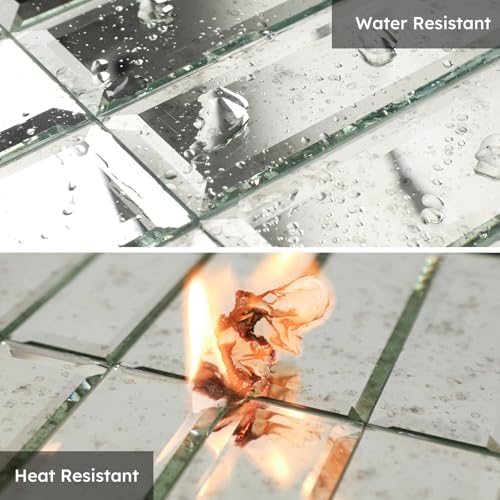 Diflart Peel and Stick Mirror Backsplash, Light Antique, 1.8 x 11.8 Inch, Beveled Mirror Three Strips Tiles for Kitchen Bathroom Accent Wall, Pack of 5 Sheets - Image 4
