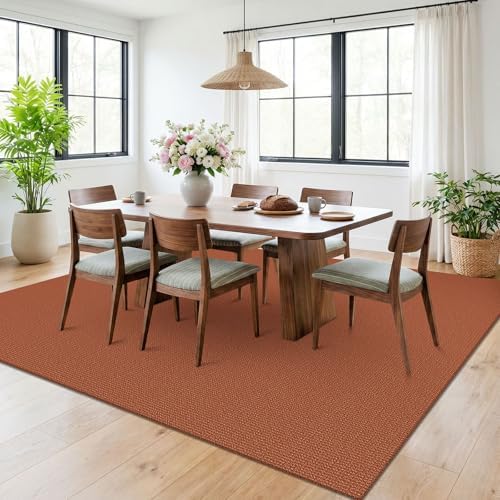 KOZYFLY Orange 6x9 Dining Room Rugs, Washable Area Rug for Living Room, Non Slip Rugs for Bedroom, Braided Floor Carpet for Nursery, Office, Cotton Rug Home Indoor Decor, Burnt Orange/Tan - Image 2