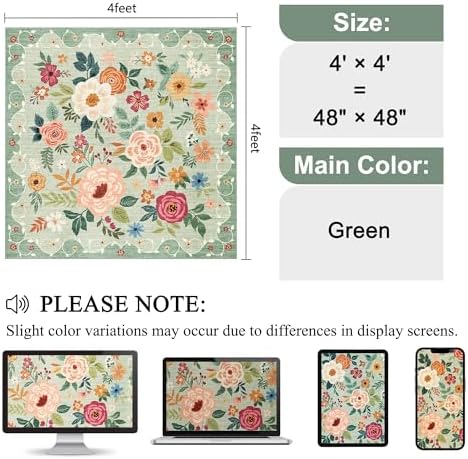 DUKINO 4x4 Square Area Rug, Soft Floral Washable Rug for Entryway, Green - Image 2