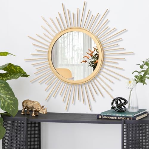 Gold Mirrors for Wall Metal Sunburst Wall Mirrors Home Décor Decorative Hanging Wall Art for Living Room Bedroom Entryway Large 24" x 24" - Image 2