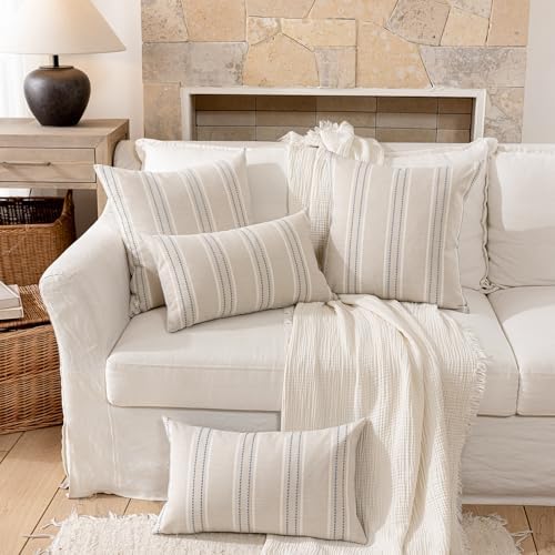 Hckot Stripe Throw Pillow Covers 26x26 Large Square Dusty Blue Pillow Cover - Image 5