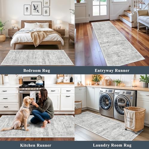 Washable Kitchen Rugs Sets of 4, Non Slip Standing Mat Rug, Stain Resistant Waterproof Kitchen Mats for Floor Kitchen Sink Laundry Entryway (Grey Ivory, 2x3+2x4+2x5+2x6) - Image 3