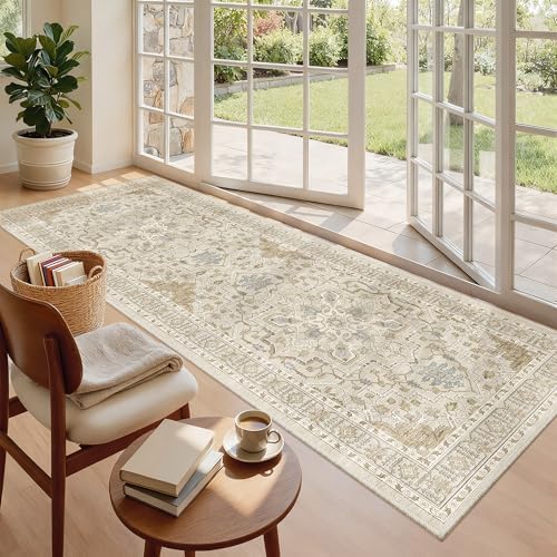Madane Hallway Runner 3x8, Kitchen Rugs Washable Entry Rug, Beige/Blue - Image 4