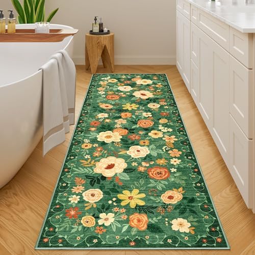 DUKINO 2x10 Runner Rug, Washable Kitchen Runner Rug Non Slip, Dark Green - Image 3