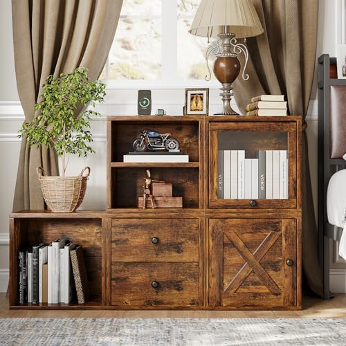 FUSUNBAO Magic DIY Cube Storage Organizer Stackable Cubes for Home Books Clothes Toy-Modular Cubby Storage System-Office Cubical-Bookcase Closet(Antique Brown, Glass Door Cube) - Image 4
