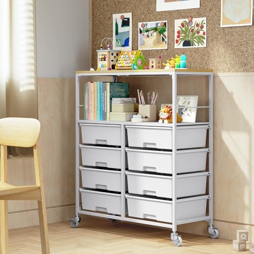 APEXCHASER Rolling Storage Cart with 8 Large Drawers, Wooden Tabletop - Image 7