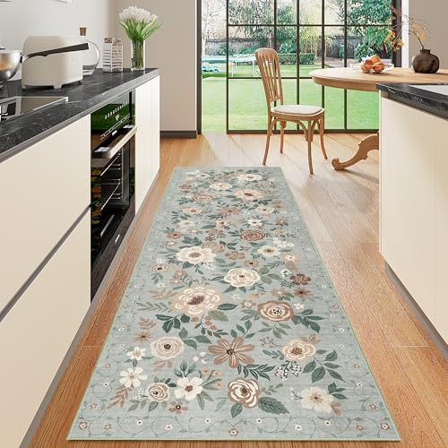 DUKINO 2.6x8 Runner Rug Washable Runner Rug for Hallway Non Slip Sage Green by DUKINO