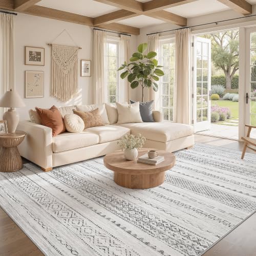 Nakagishi Boho 9x12 Area Rug Living Room Rugs Machine Washable Gray - Image 2