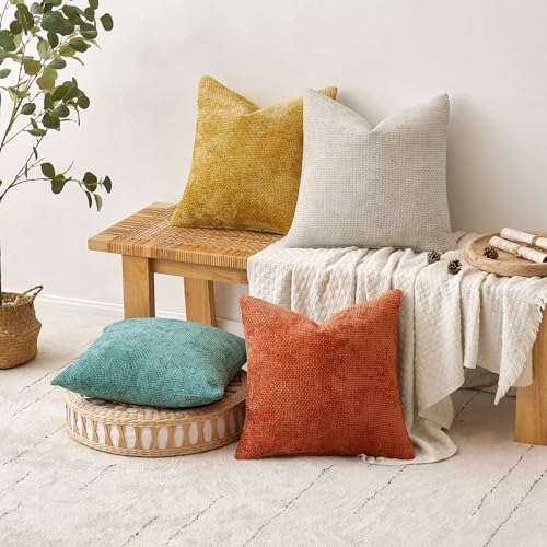 MIULEE Decorative Chenille Fall Pillow Covers Orange Teal 20x20 Pack of 4 - Image 5