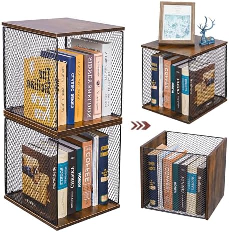 Dmevkic 2 Cube Organizer Bookshelves DIY Variable Stackable Cube Storage Organizer for Kid Bedroom,Living Room,Small Bookshelf Black Brown Wooden by Dmevkic