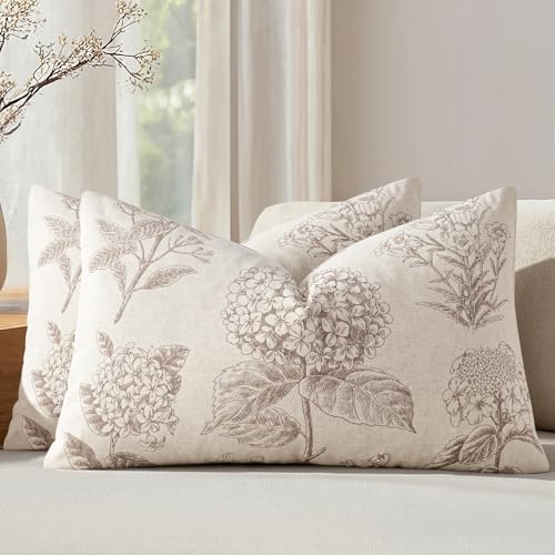 Set of 2 Lumbar Floral Pillow Covers 12x20 Inch Light Camel by SWANCOCO