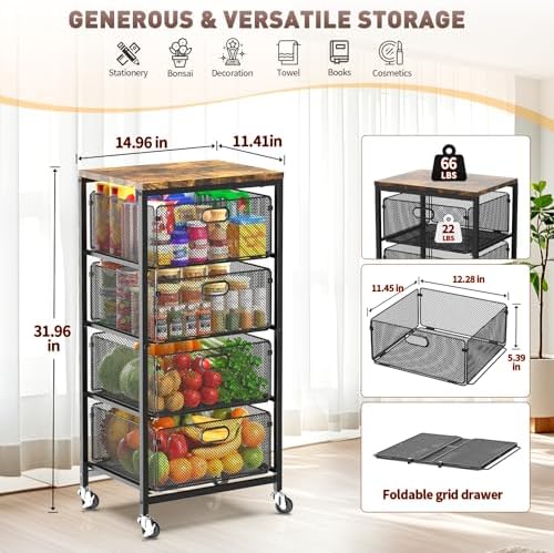 SUNALLY Kitchen Storage Cart with Drawers,Metal Snack Cart Organizer,Black - Image 2
