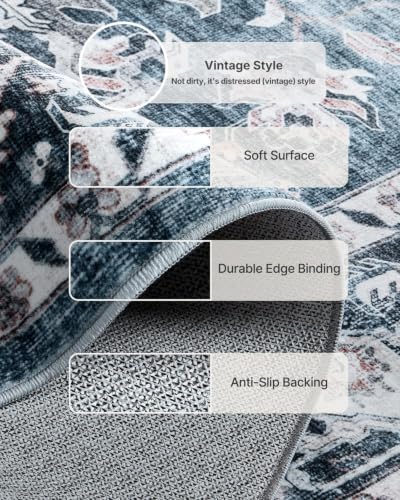 AMADA HOMEFURNISHING 10x12 Washable Area Rug, Low-Profile Large Area Rug with Non-Slip Backing & Durable Edge Binding, Vintage Large Rugs for Living Room, Bedroom & Dining Room - Image 5