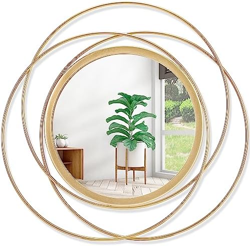 Large Gold Round Art Wall Mirror with Iron Metal Wire Frame Wall-Mounted Mirror for Home Decor Living Room Bedroom Bathroom Entryway 20" by HLFMVWE