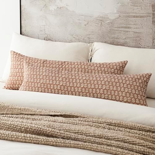 Foindtower Floral Print Throw Pillow Covers 14×36 Inch,Light Orange Brown - Image 5