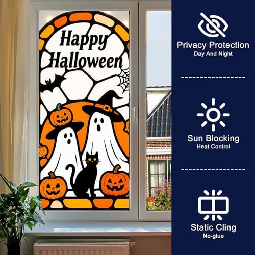 HOMETITUTE Halloween Ghosts Cat Privacy Window Cling 17.7x39.3 PVC - Image 4