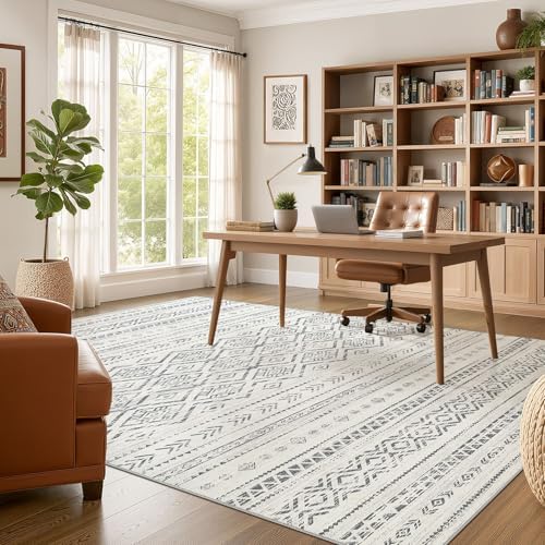 Nakagishi Area Rug Living Room Rugs: 5x7 Large Soft Machine Washable Boho Moroccan FarmNeutral Stain Resistant Indoor Floor Carpet for Bedroom Under Dining Table Home Office Decor-Grey - Image 5