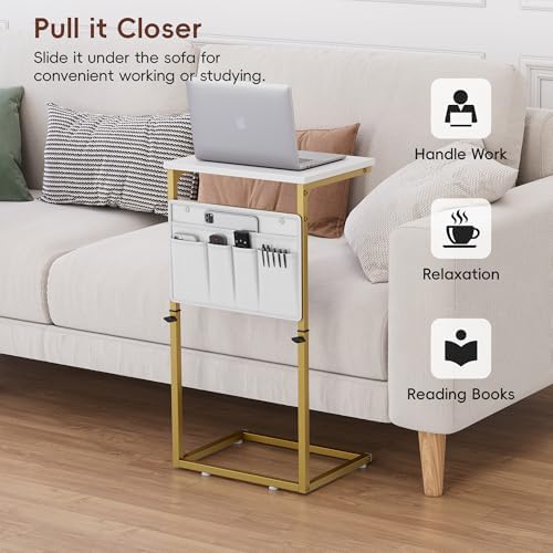 Vagusicc C Shaped End Table, 33'' Tall Side Table for Couch, Adjustable Height Small Couch Side Table for Small Spaces, C Table End Table Slide Under Sofa Table TV Tray Arm Table for Living Room - Image 3