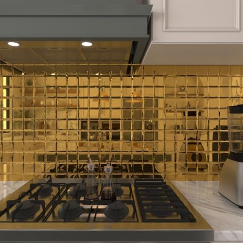 Lovdeco Peel and Stick 3 Inch Gold Mirror Backsplash, Square Tile for Kitchen Bathroom (32 Sheets, 2 SQ.FT.) - Image 6