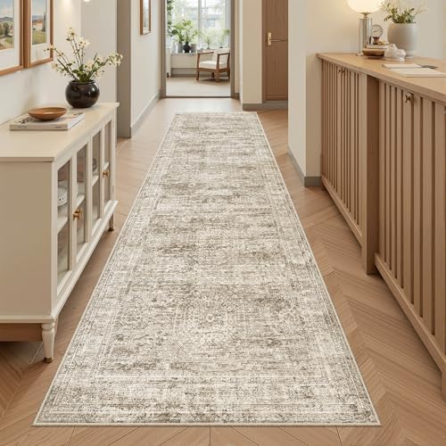 Soalmost Washable Runner Rug 2'6"x8' Kitchen Hallway Runners Brown by Soalmost