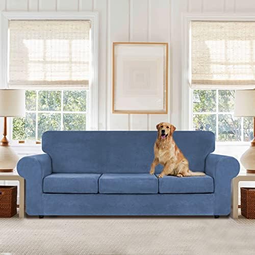 WEERRW 4 Pieces Couch Cover for Sofa Velvet Slipcovers Washable, Light Blue - Image 2