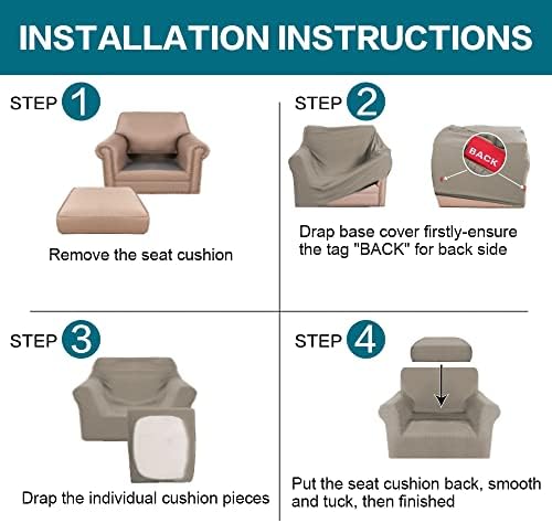 Turquoize 2 Piece Chair Covers Chair Slipcovers for Living Room Armchair Couch Cover Chair Sofa Cover with Individual Cushion Covers Furniture Cover for Chairs Feature Thick Fabric (Chair, Taupe) - Image 6