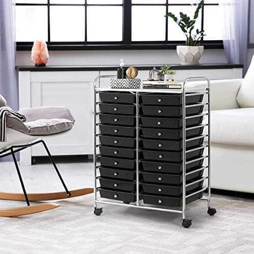 Giantex 20 Drawer Rolling Storage Cart Tools Scrapbook Paper Office School Organizer (25 x 15 x 35 Inch, Black) - Image 4