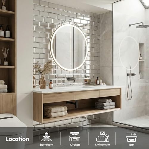 Diflart Peel and Stick Mirror Subway Tiles, Silver, 3x6 Inch, Beveled Mirror Backsplash for Kitchen Bar Bathroom Wall Tile (5 Sq.ft, 40 Pcs) - Image 5