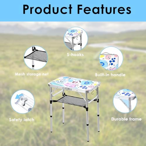 Small Folding Camping Table, 2ft Portable Table, Floral Doodle - Image 4