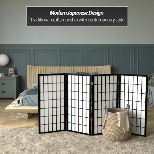 3 ft. Short Window Pane Shoji Screen - Black - 4 Panels - Image 2