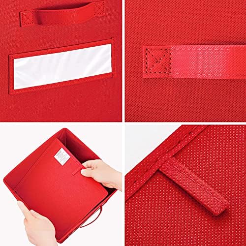 13x13x13 storage cube bins(Set of 8) Fabric storage cubes with 8 Labels Window Cards & a Pen, storage cubes 13x13, Collapsible 13 inch cube storage bins, Cubby Organizer Boxes, Red - Image 3