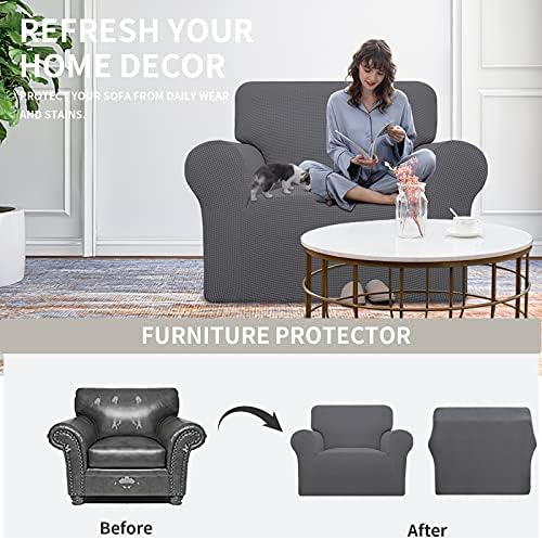 Easy-Going Stretch Oversized Chair Slipcover with Arm Washable Gray - Image 4