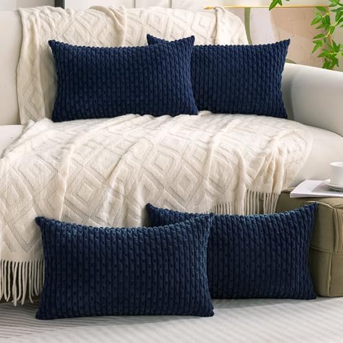 Set of 4 Navy Blue Decorative Throw Pillow Covers 12x20 Inch Corduroy Pillow Covers for Bed Couch Sofa Living Room Soft Cushion Cases - Image 6