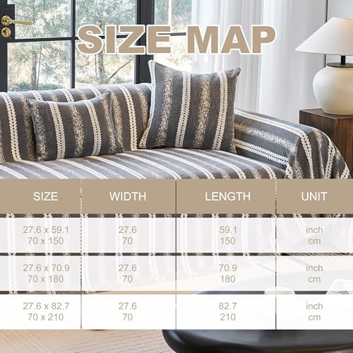 Couch Cover for Dogs Washable Sofa Cover, Sectional Couch Covers, Sofa Covers for 2 Cushion Couch, Non Slip Stripe Sofa Slipcovers Furniture Protector (Dark Gray, 75 * 118) - Image 2