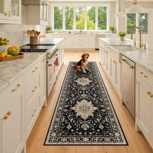 RELEANY Washable Area Rug, Runner 2'6"x8', Black/Neutral by RELEANY