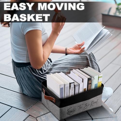 Marsui 1 Pcs TBR Basket Book Storage Bin Bookish Gifts, Black Grey - Image 6