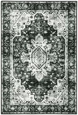 Moynesa Washable 2x3 Entryway Rug Small Front Door Mat, Black and White Kitchen Rugs Non Skid Non-Slip with Rubber Backing, Distressed Low Pile Throw Carpet for Indoor Outside Entrance - Image 5
