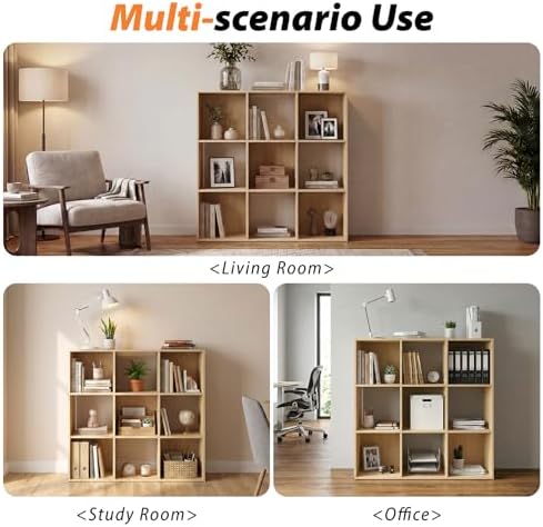 WannabeMyself【Sturdy Build&Easy Assembly】9 Cube Storage Organizer with Anti-Tipping Kits,Reversible Open Back Book Shelf, Bookcase for Living Room,Bedroom,Entrance Hall,Office,35.8×11.4×35.9,Oak Color - Image 5