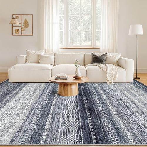 Nakagishi 12x15 Area Rug Living Room: Washable Boho Large Neutral Modern Soft Stain Resistant Farmhouse Indoor Floor Rug Non-Slip Carpet for Bedroom Nursery Kids Playroom Office Dining Room- Blue - Image 4
