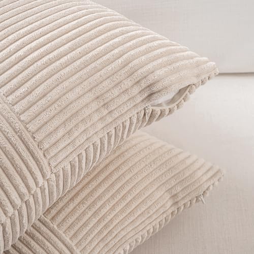 Fancy Homi 2 Packs Tan Lumbar Decorative Throw Pillow Covers 14x24 Inch for Living Room Couch Bed Sofa, Boho Home Decor, Soft Striped Corduroy Rectangle Accent Beige Cushion Case 35x60 cm - Image 3