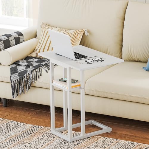 HOOBRO Foldable C Shaped End Table, C Shaped Side Table with Storage Shelf, Slide Under Couch Table for Sofa, Small Spaces, for Living Room, Bedroom, Easy Assembly, White WW29SF01 - Image 6