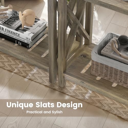 Hadulcet Farmhouse End Tables Living Room Set of 2 - Narrow Side Table with Charging Station, Slim Nightstand for Small Space, Skinny Bedside Table, Sofa Side Table with Storage Shelf, Elegant Gray - Image 4