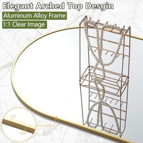 Rowjut Floor Mirror Arched Full Length Mirrors, Mirror Full Length Standing Hanging or Leaning Against Wall, 59"x18" Large Full Body and Wall Mounted Mirror for Bedroom Living Room, Gold - Image 6