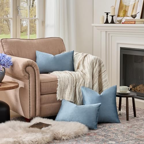 GIGIZAZA Stone Blue Velvet Throw Pillow Covers 12x20 Pack of 2 - Image 3