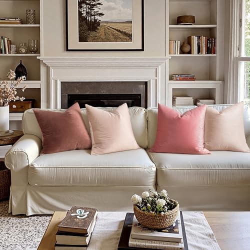 MIULEE Velvet Throw Pillow Covers 20x20 Inch Pack of 2 Pink - Image 2