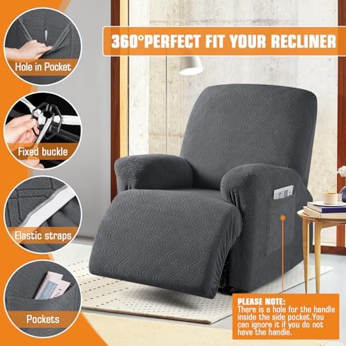VANSOFY Oversized Stretch Recliner Chair Cover, Charcoal Gray, 1 Seater - Image 5
