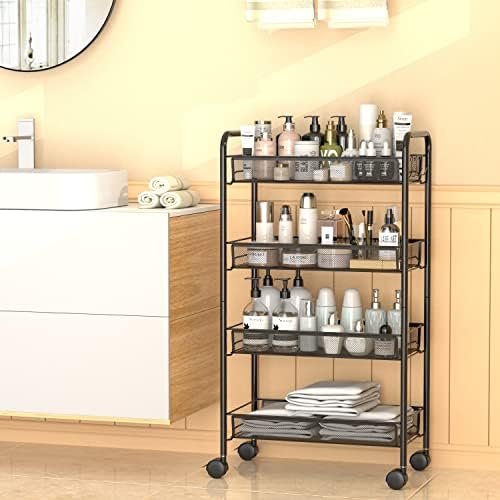 4-Tier Mesh Rolling Cart - 35 BLS/Tier Full Metal Cart with Wheel & 4 Hooks - Image 5