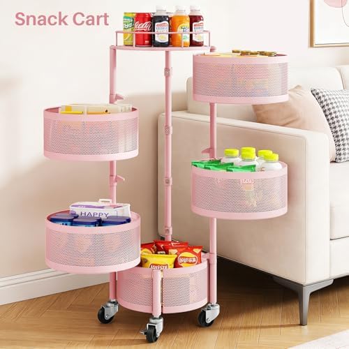 SNTD 5-Tier Fruit and Vegetable Basket Bowls for Kitchen, Rotating, Pink - Image 6