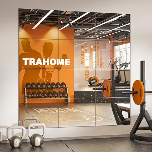 TRAHOME Wall Mirror Tiles, 16"x12"x12PCS Full Length Home Gym Mirror by TRAHOME